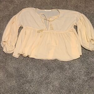 Mustard Seed Cream Blouse with Tie-Front